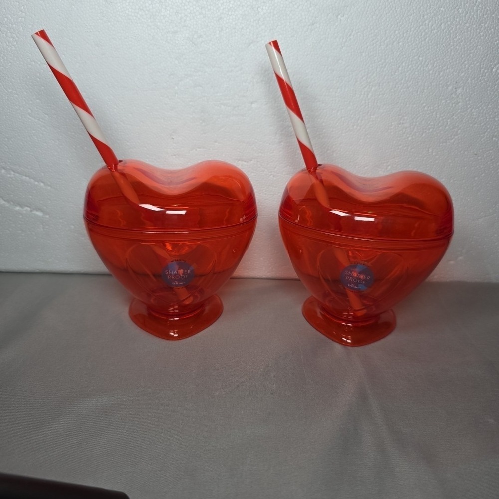 Target Figural Heart Tumbler Set of 2 Red BPA Free With Straws